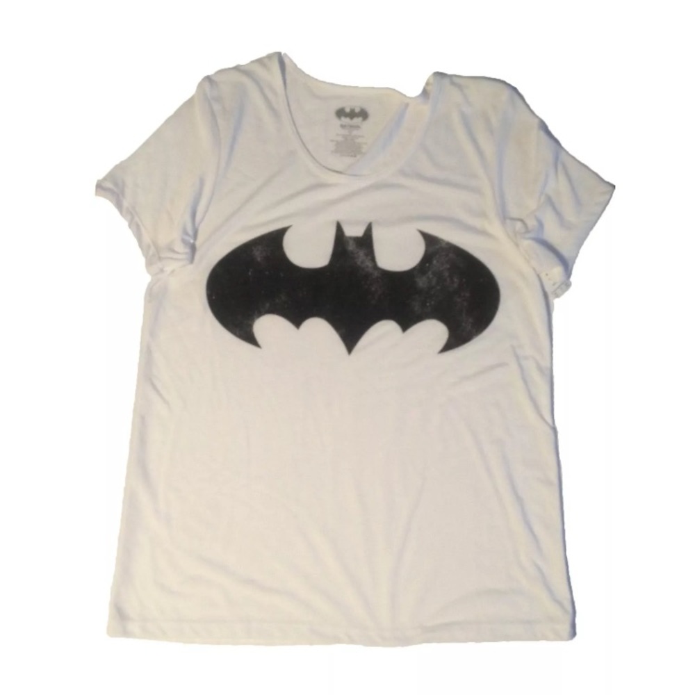 Batman Women's White Distressed Symbol T-shirt